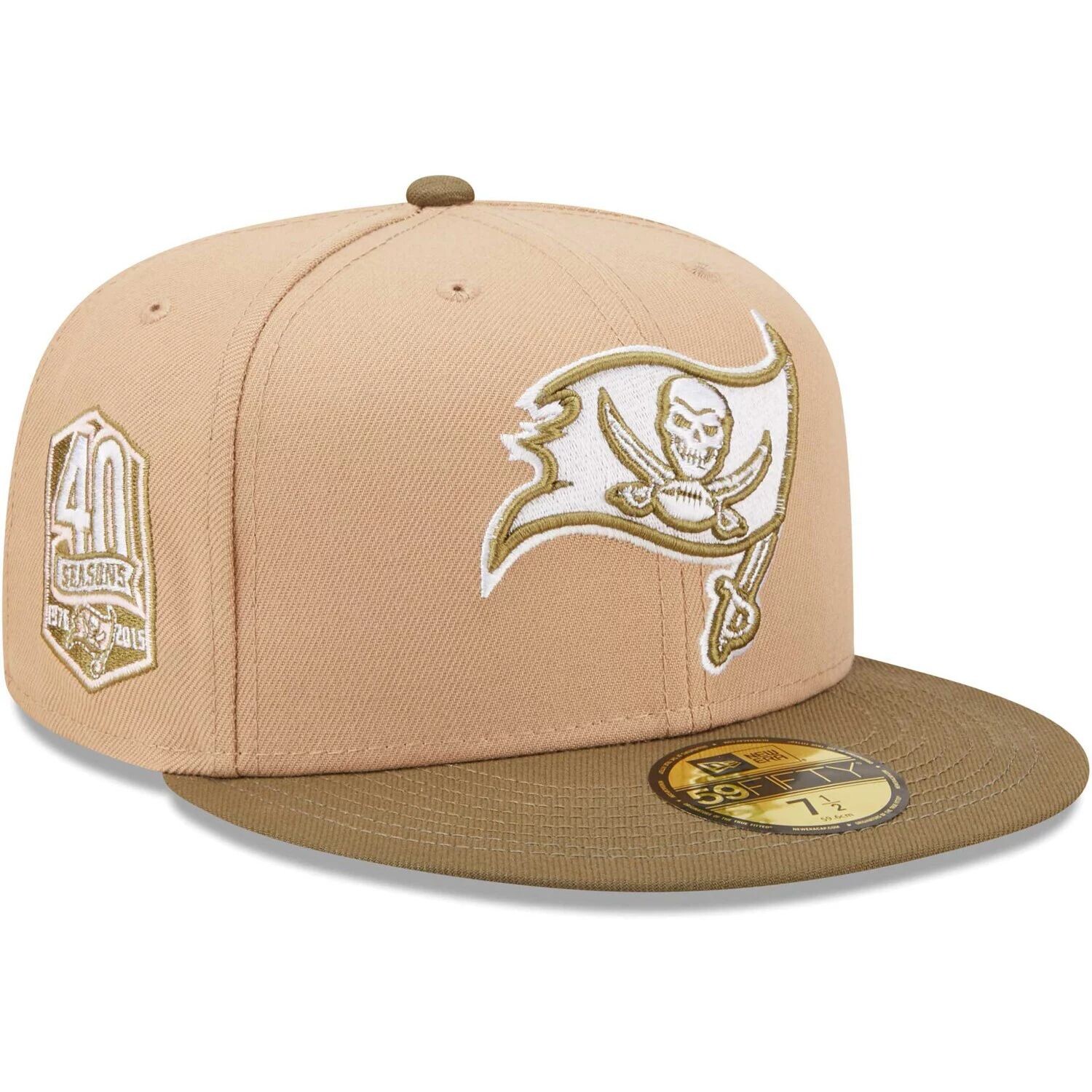 

Мужская приталенная шляпа New Era Tan/Olive Tampa Bay Buccaneers 40th Anniversary Saguaro 59FIFTY