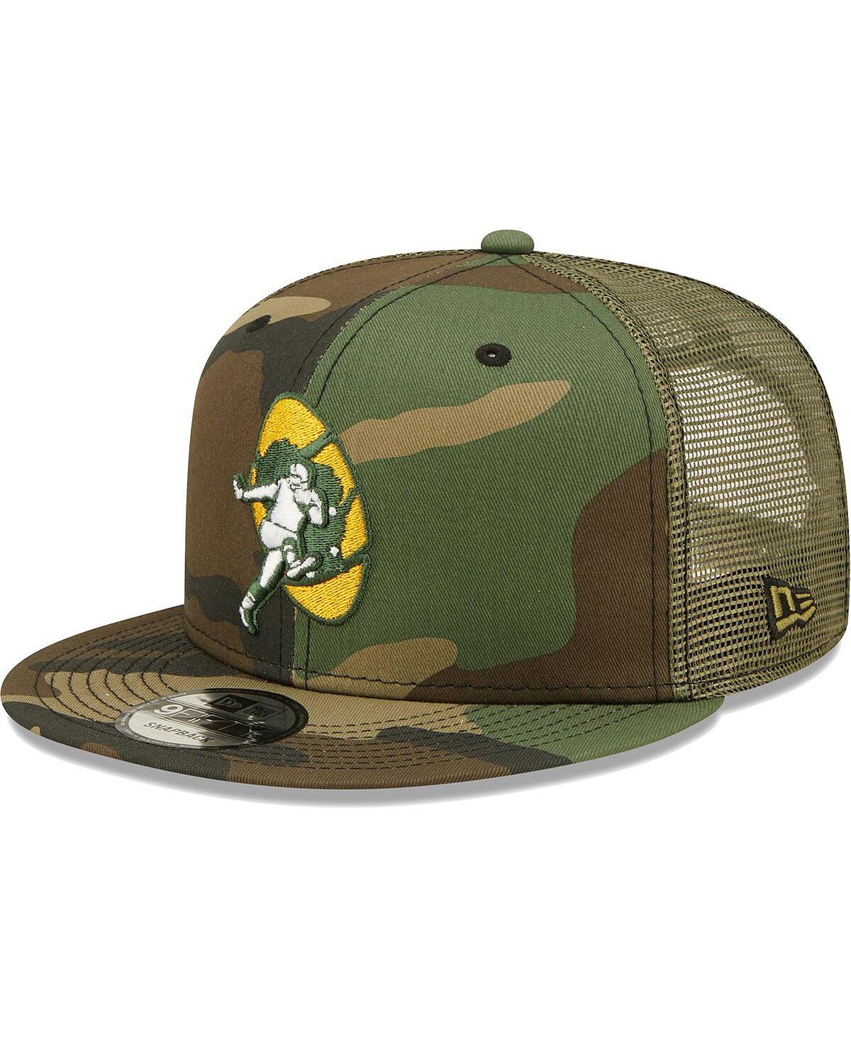 

Мужская кепка Snapback с камуфляжным принтом оливково-зеленого цвета Bay Packers Historic Logo Trucker 9FIFTY New Era