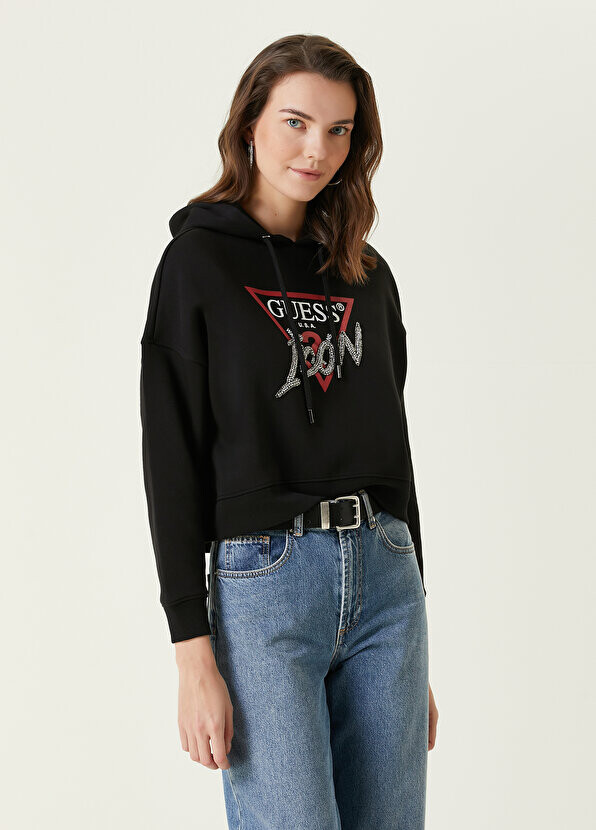 

Черный свитшот с капюшоном и логотипом Guess
