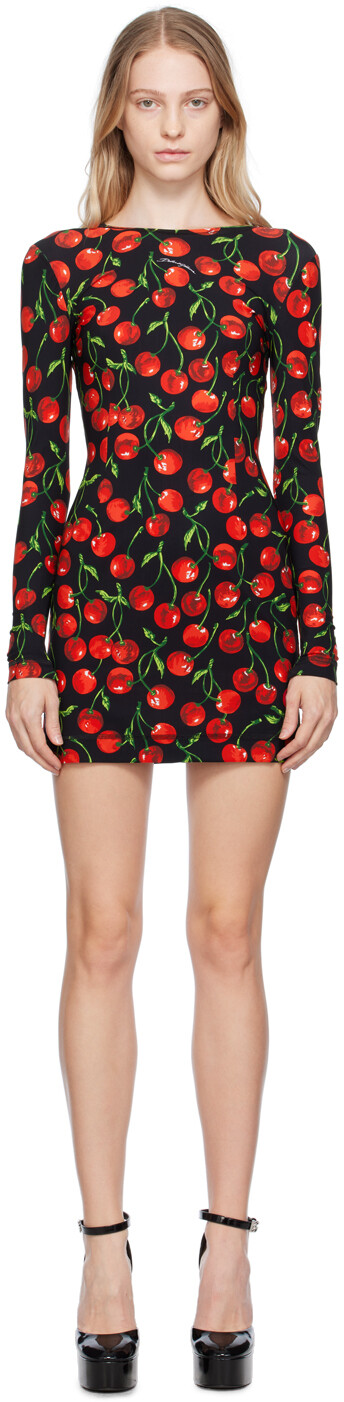 

Черно-красное мини-платье с вишневым принтом Dolce&Gabbana