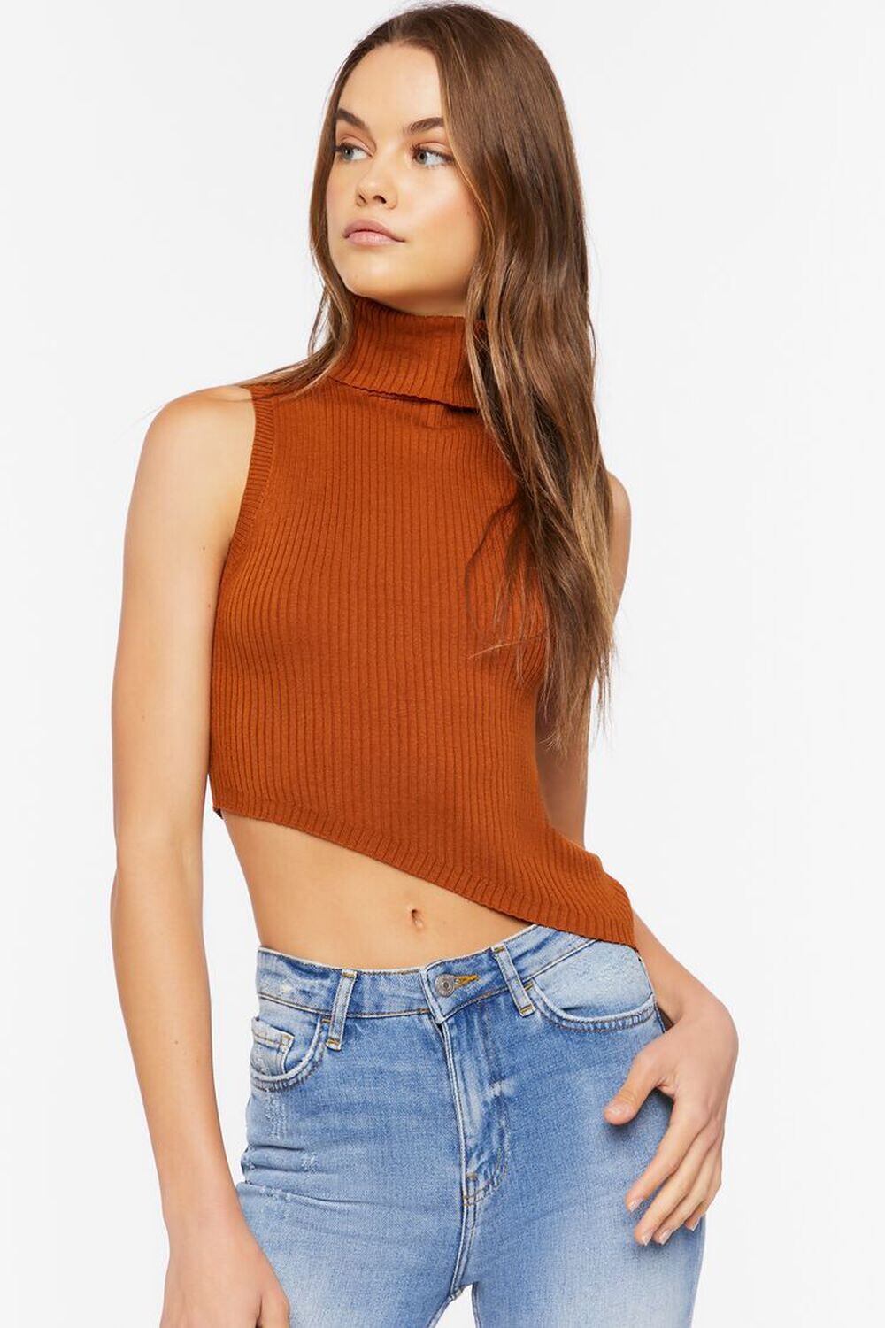 

Асимметричный укороченный топ вязанной вязки-свитера Forever 21, шоколадный, Коричневый