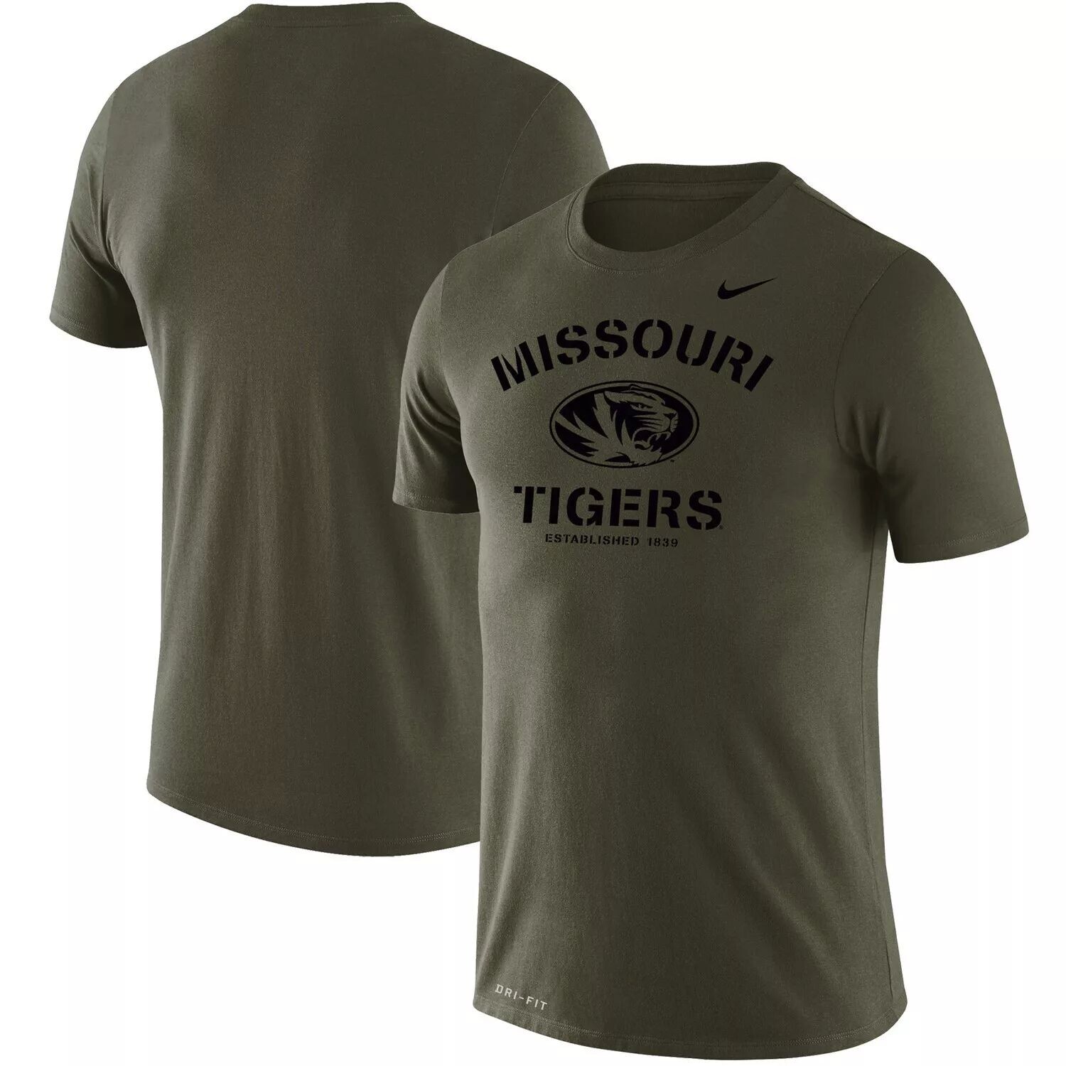 

Мужская футболка Nike Olive Missouri Tigers Stencil Arch Performance
