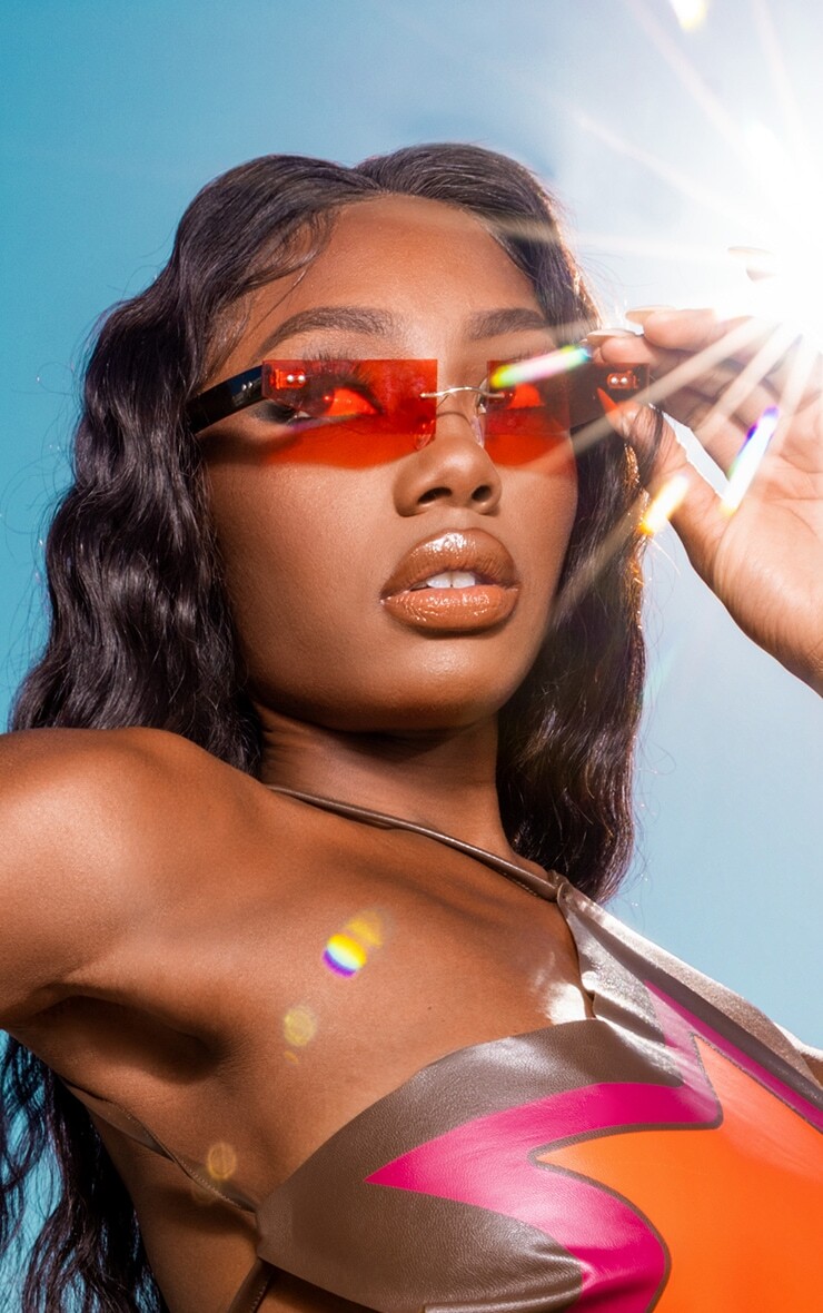 

PrettyLittleThing Красные ультратонкие безрамочные солнцезащитные очки
