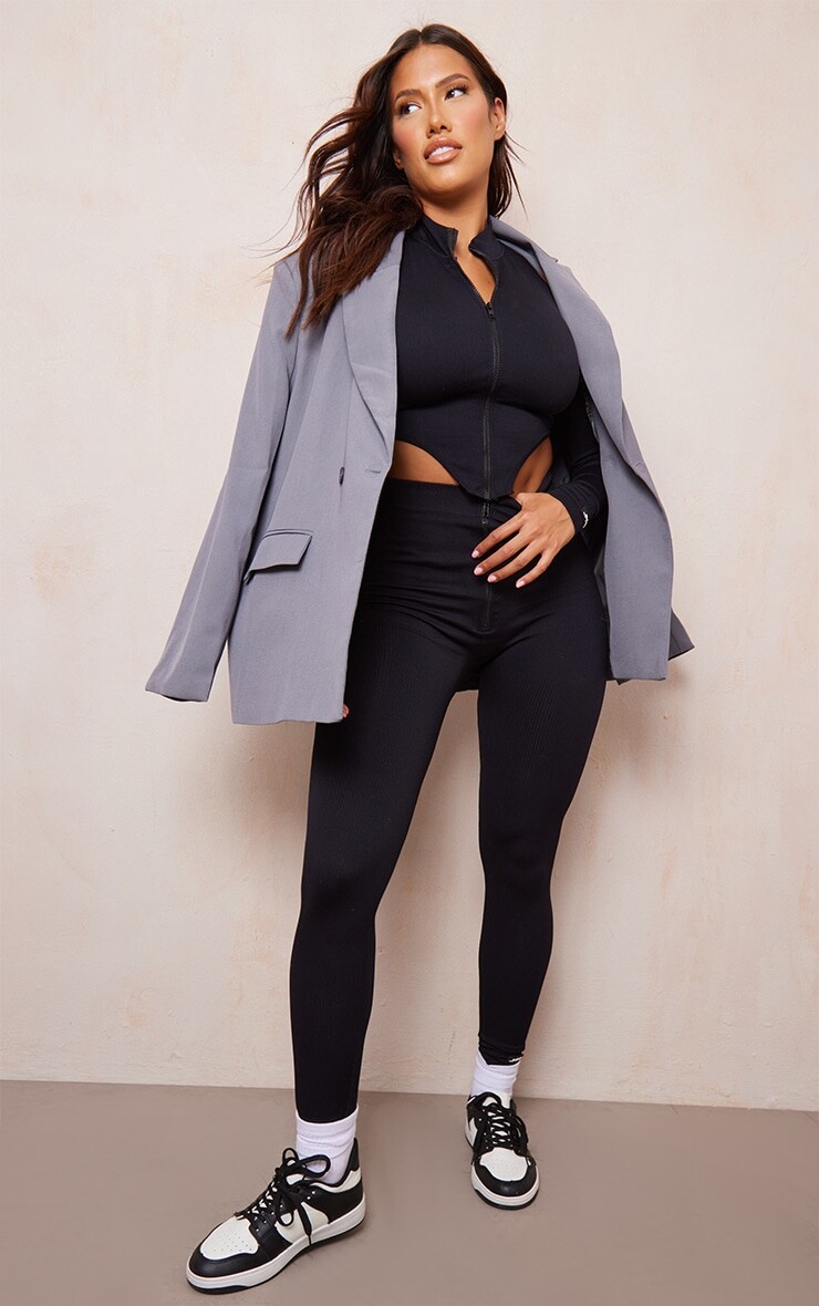 

PrettyLittleThing Формованные черные леггинсы с контурной молнией спереди