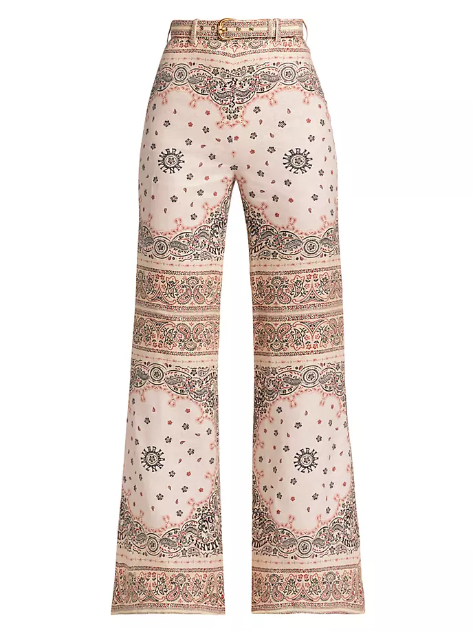 цена Расклешенные льняные брюки с поясом Zimmermann, цвет cream bandana