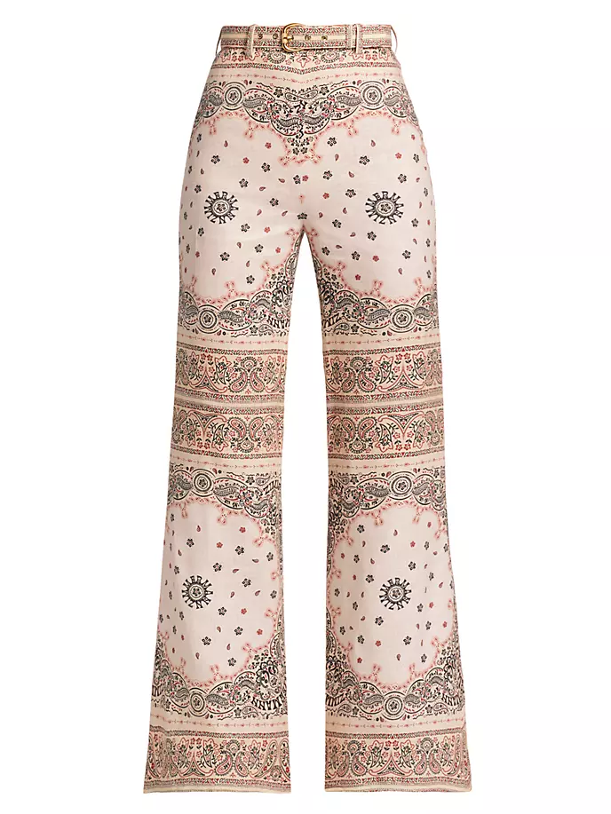 

Расклешенные льняные брюки с поясом Zimmermann, цвет cream bandana
