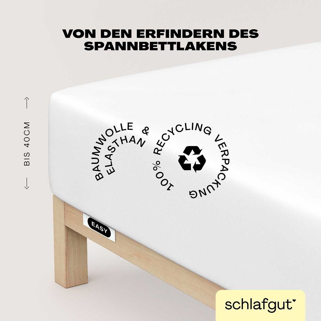 

Schlafgut Easy Jersey Простыня с эластаном Box Spring на подгонке 180x200 - 200x220 см Полностью белая простыня на подгонке из смеси хлопка