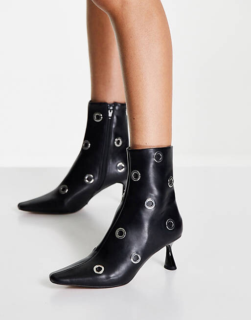 

Черные ботинки на среднем каблуке с фурнитурой ASOS DESIGN Rush
