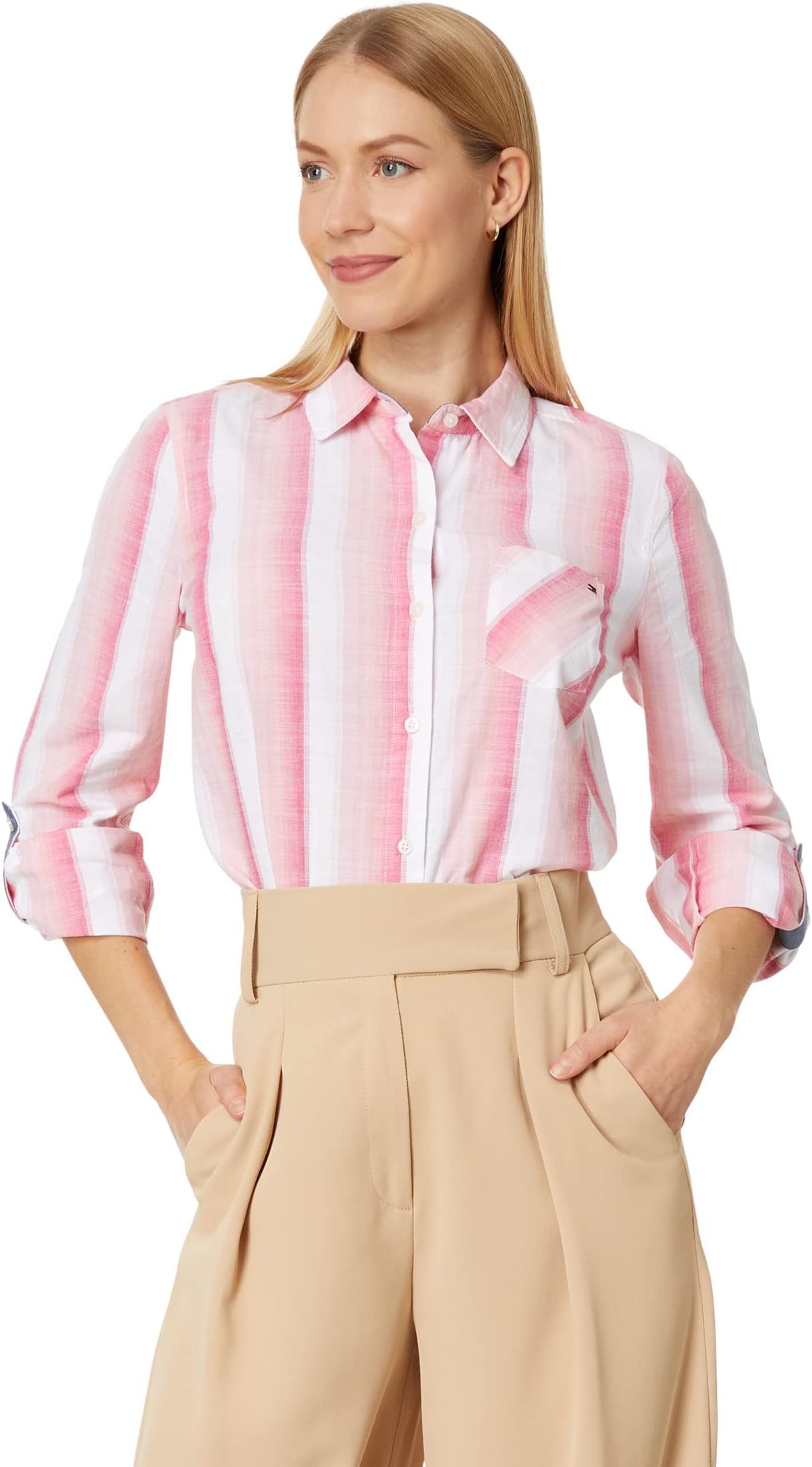 

Рубашка Stripe Roll Tab Tommy Hilfiger, цвет Azalea