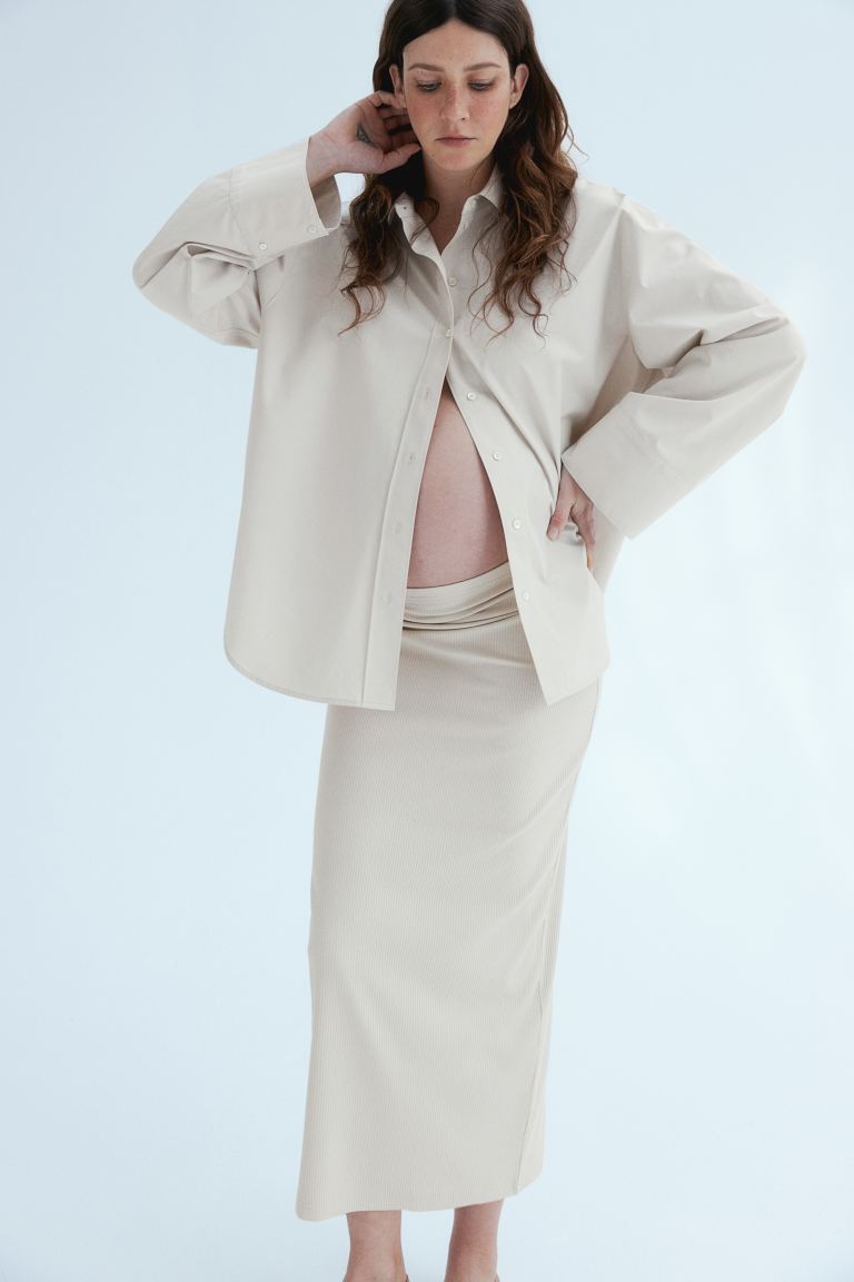 Юбка миди Mom в рубчик H&M, бежевый юбка карандаш женская до колен пикантная офисная облегающая замшевая повседневная юбка с завышенной талией с разрезом сзади облегающая м