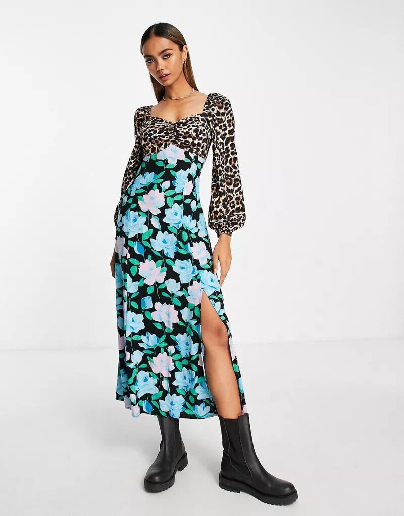 

Чайное платье миди миди Miss Selfridge с цветочным принтом животных
