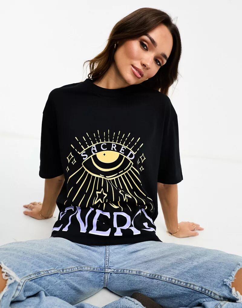 Черная оверсайз-футболка с плотным графическим принтом «Sacred Energy» ASOS