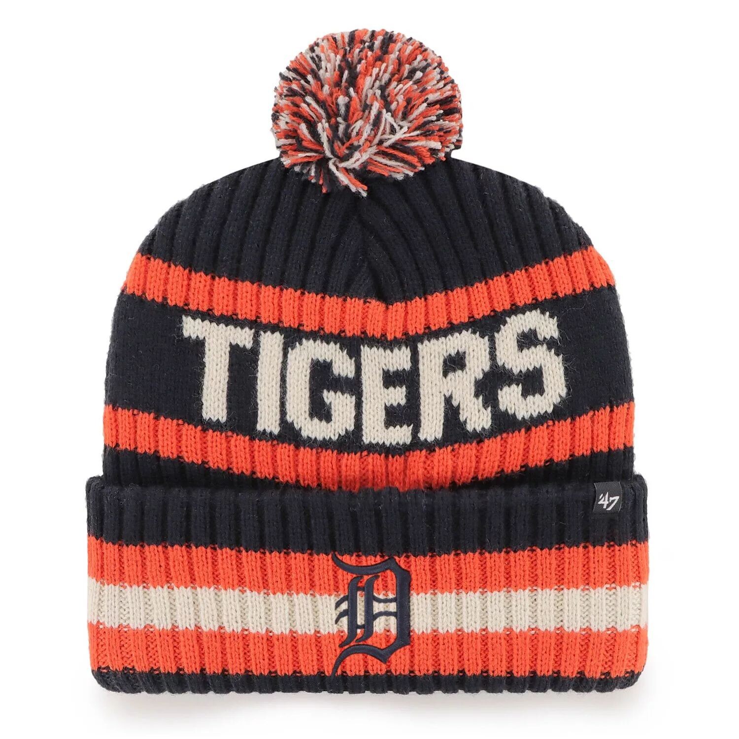 

Мужская темно-синяя вязаная шапка с манжетами и помпоном Detroit Tigers Bering '47