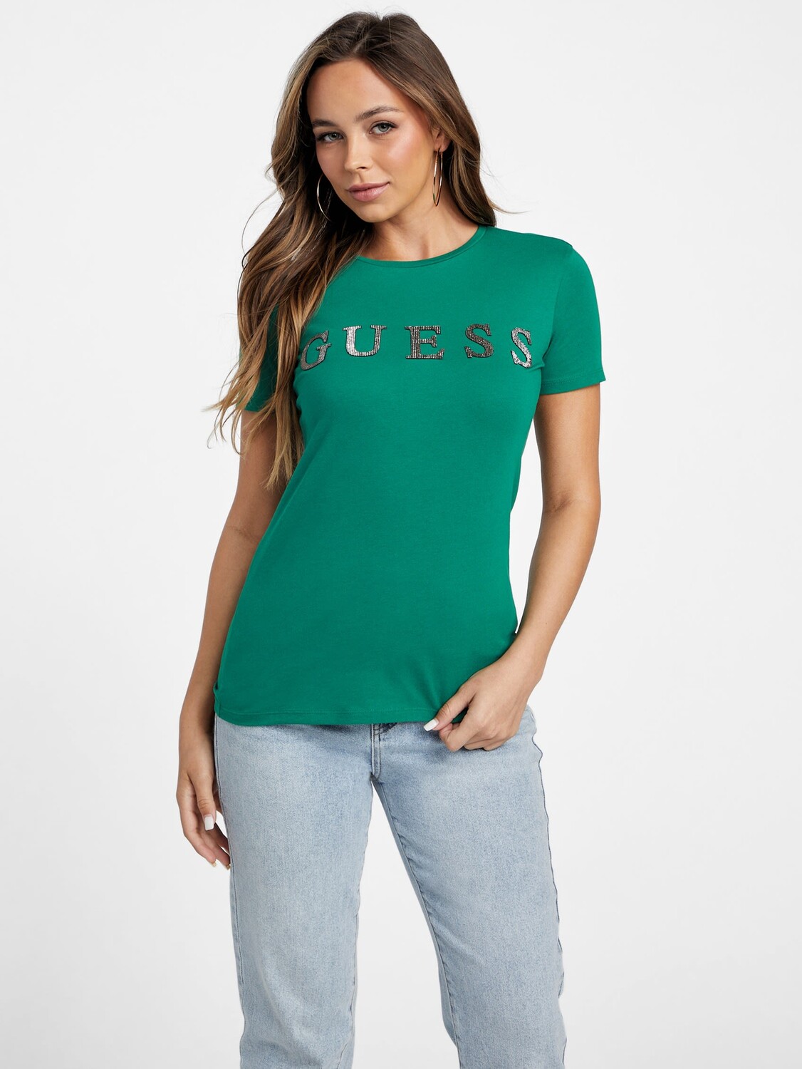 

Футболка с логотипом Pepper Rhinestone Guess Factory, цвет Field Green