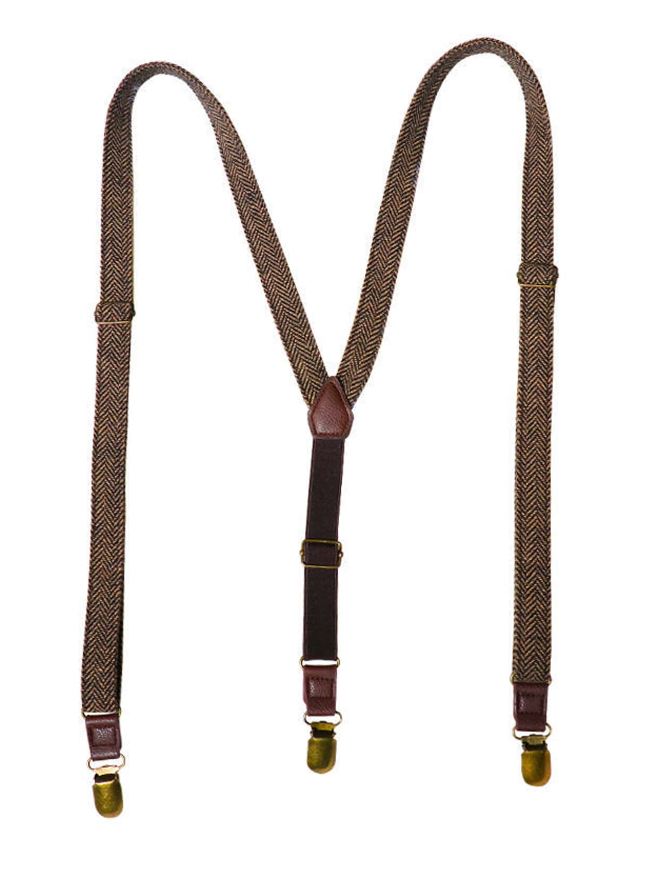 1 шт. мужские коричневые подтяжки и подтяжки с узором «елочка» на 3 зажима для винтажных противоскользящих брюк в британском стиле, коричневый цена и фото