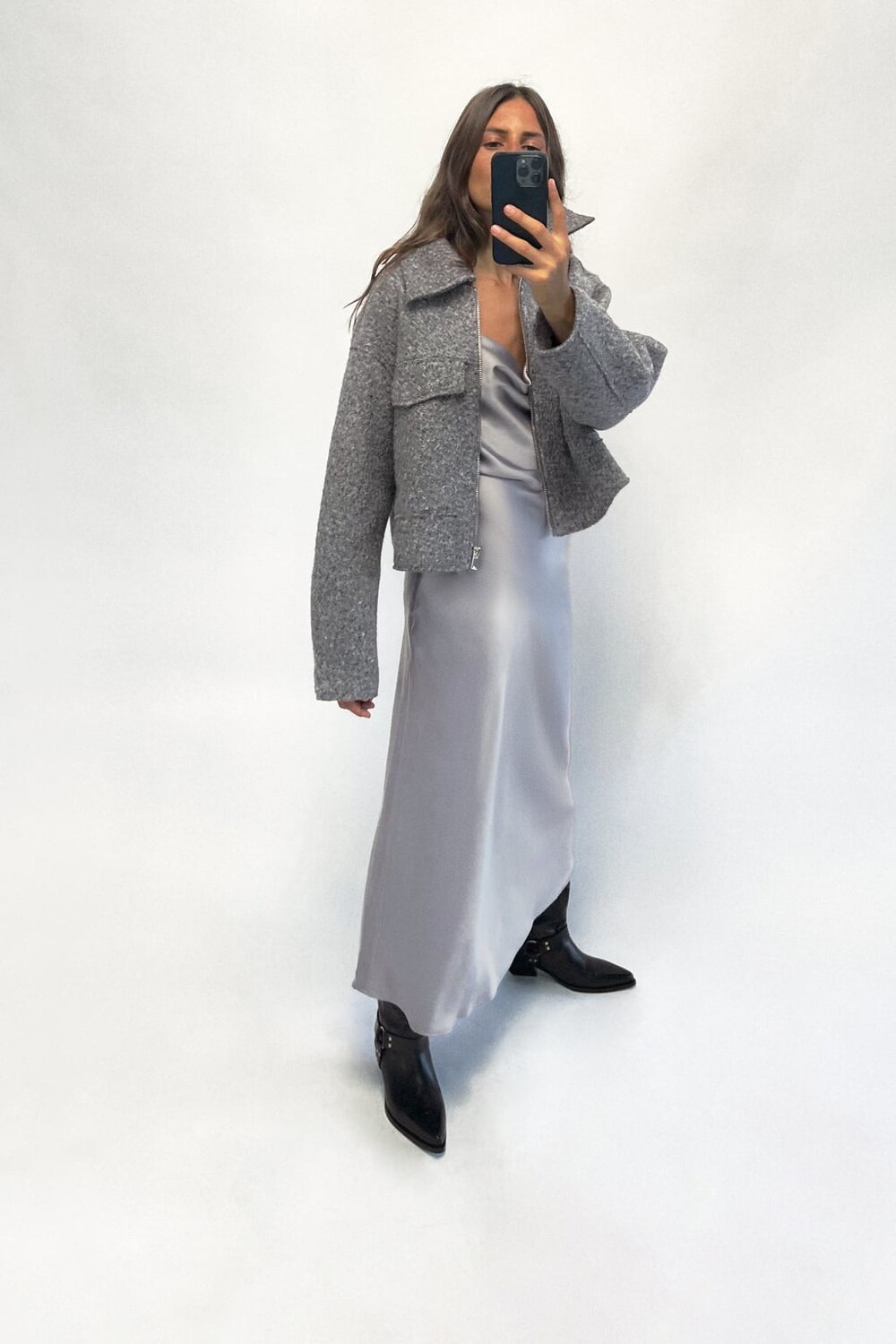 

Укороченная куртка из букле ZARA, серый