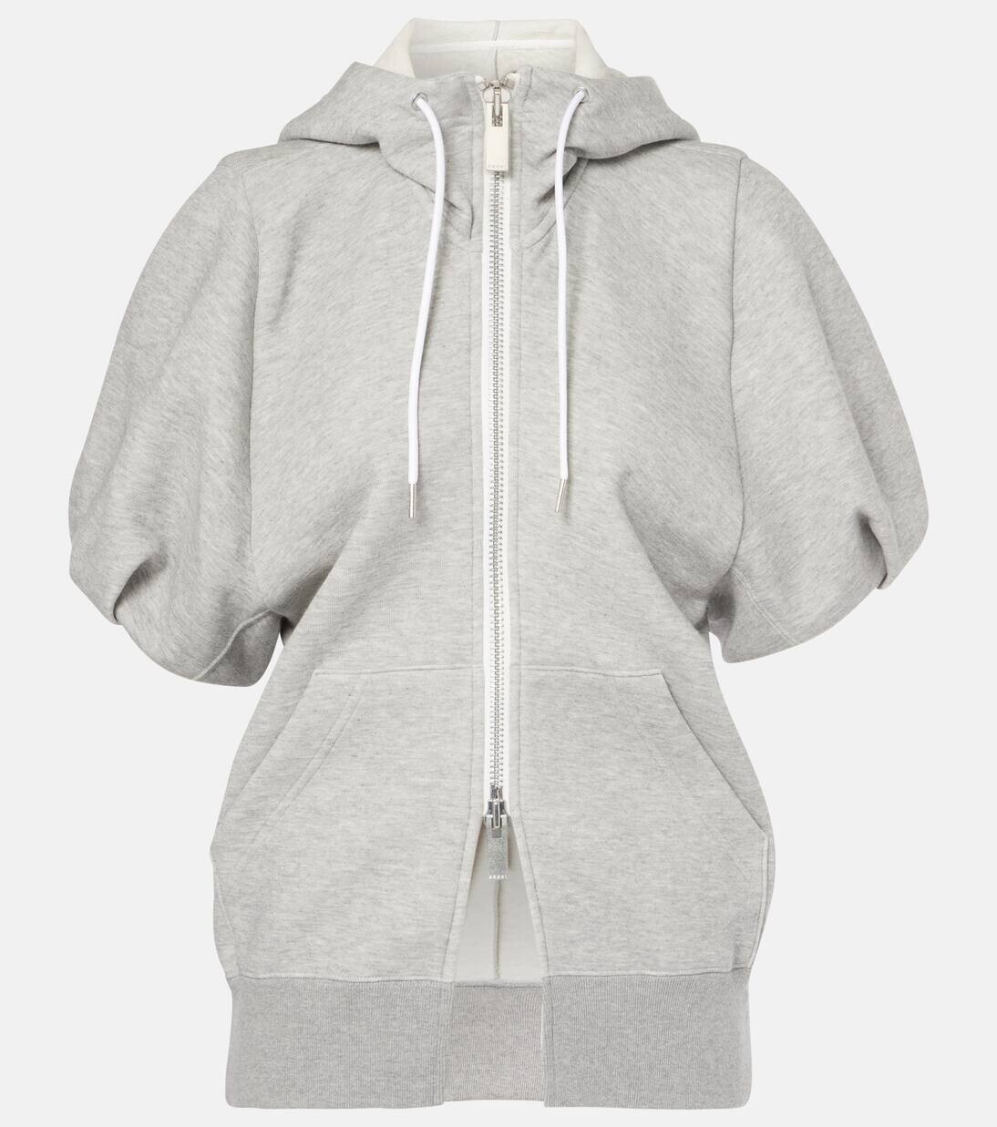

Толстовка с капюшоном из губчатого джерси на молнии Sacai, цвет l/gray