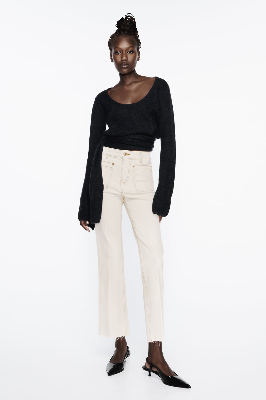 

Мини-расклешенные джинсы с высокой талией Z1975 ZARA, экру