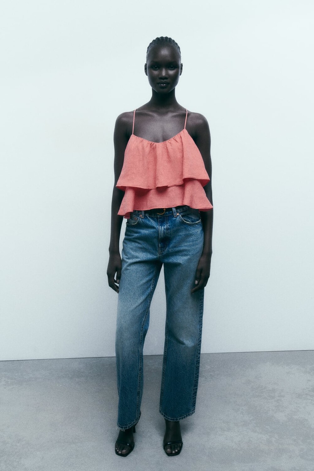 

Льняной топ с оборками ZARA, розовый