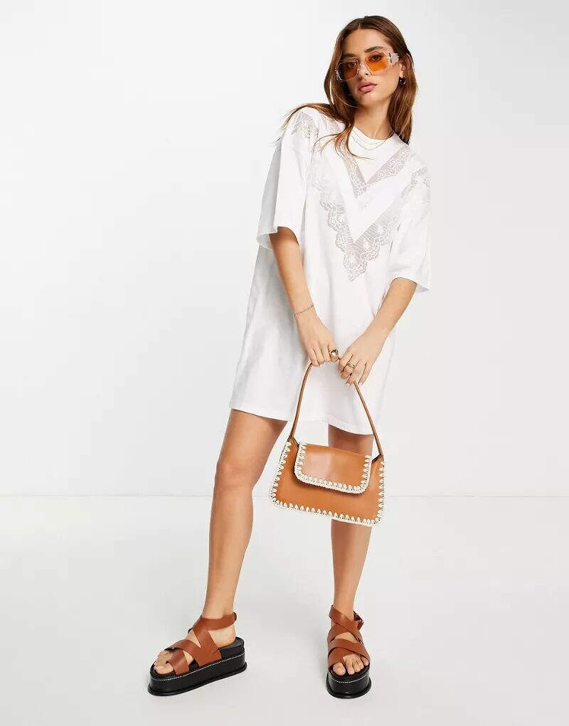 

Белая кружевная футболка оверсайз Topshop