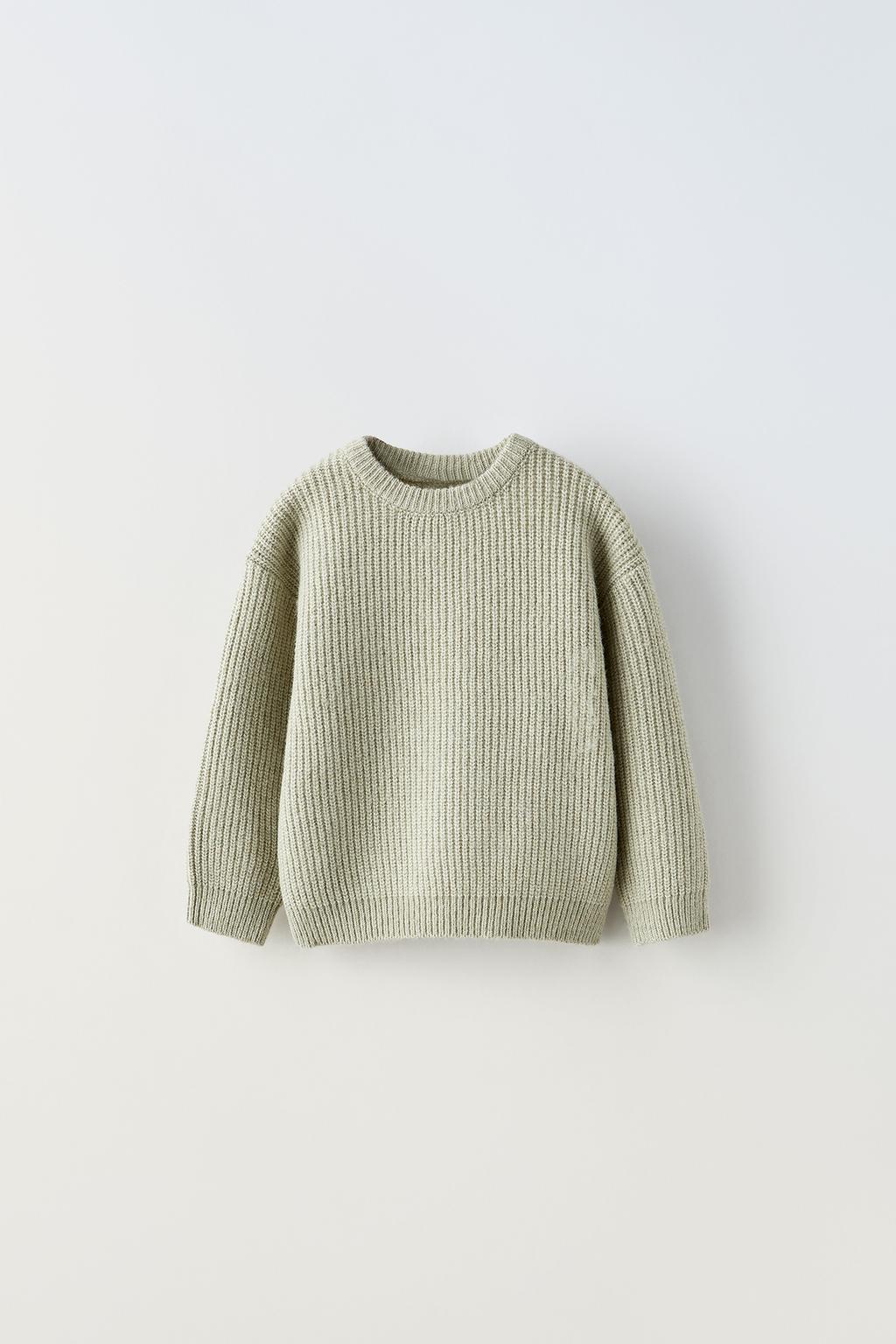 Базовый трикотажный свитер ZARA, зеленый мергель вязаный свитер с круглым вырезом кремовый quzu