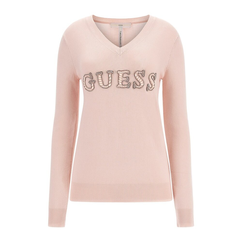 

Свитер Guess Anne Logo V Neck, розовый