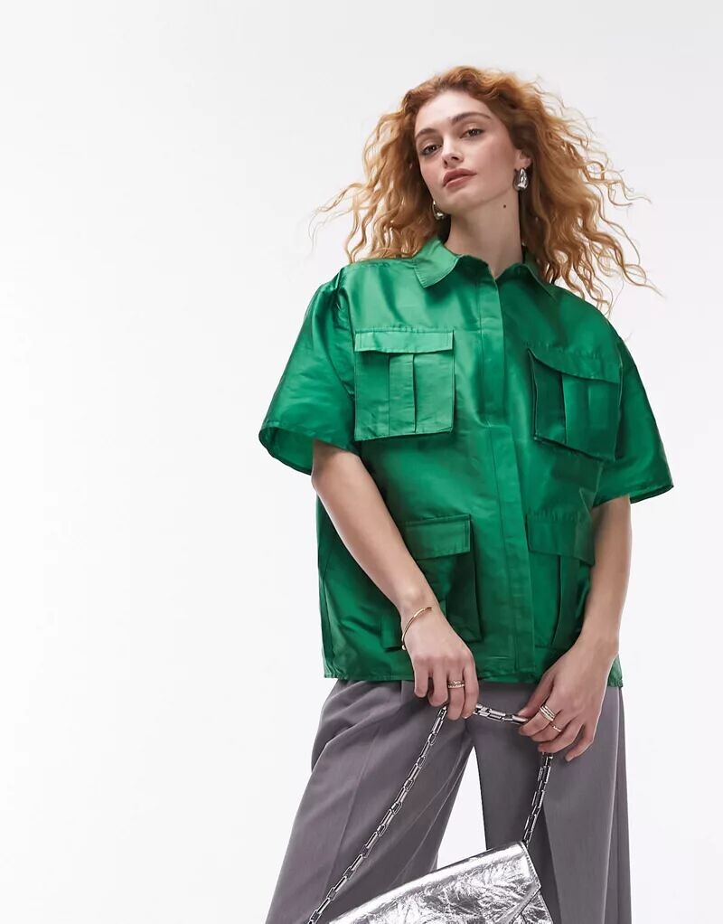 

Зеленая рубашка карго премиум-класса с несколькими карманами Topshop