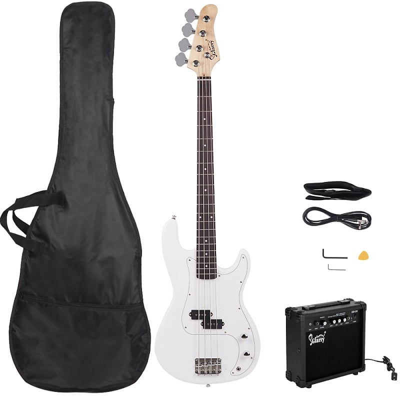 цена Басс гитара Glarry White GP Electric Bass Guitar + 20W Amplifier