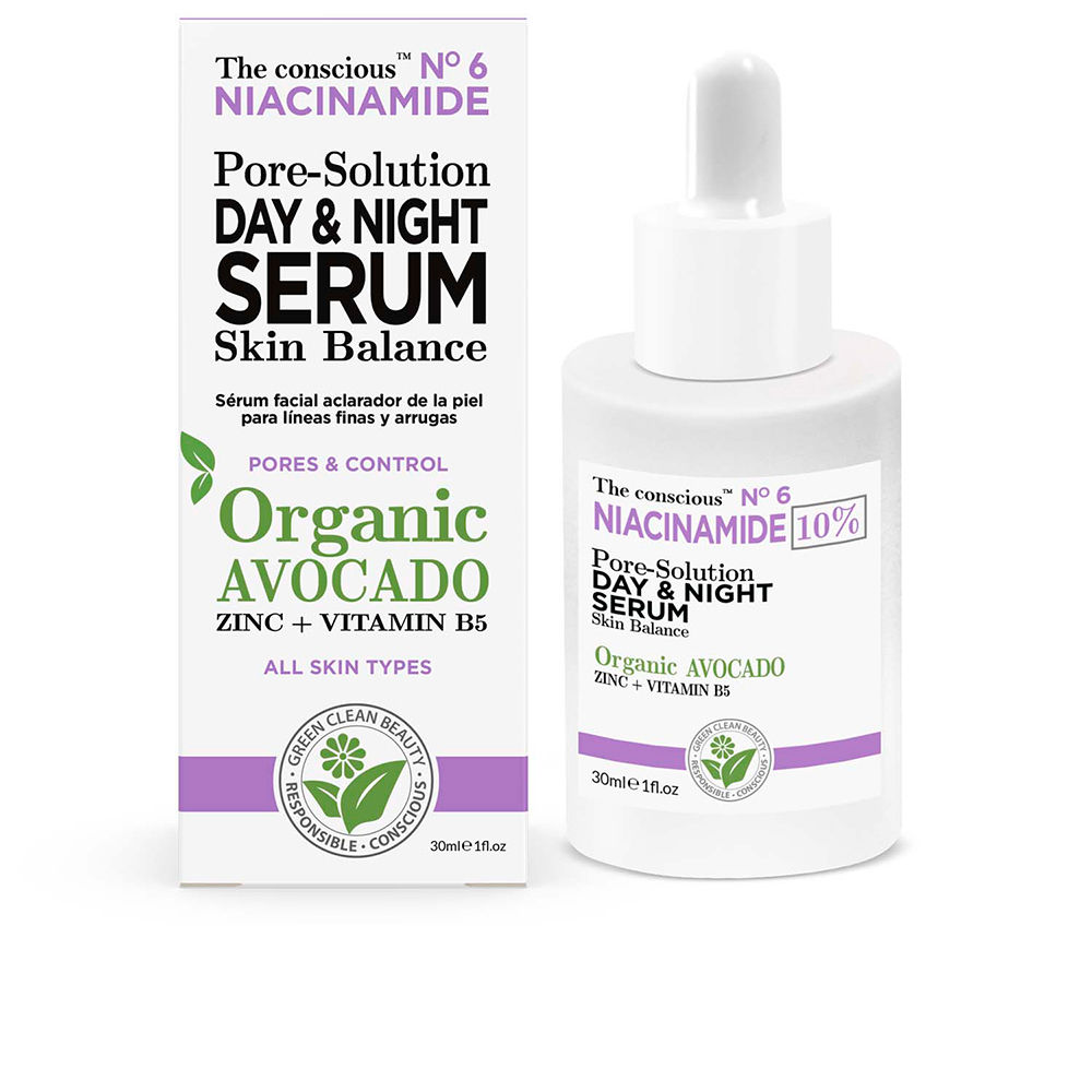 Сыворотка против прыщей и черных точек Niacinamide pore-solution day & night serum organic avocado The conscious, 30 мл