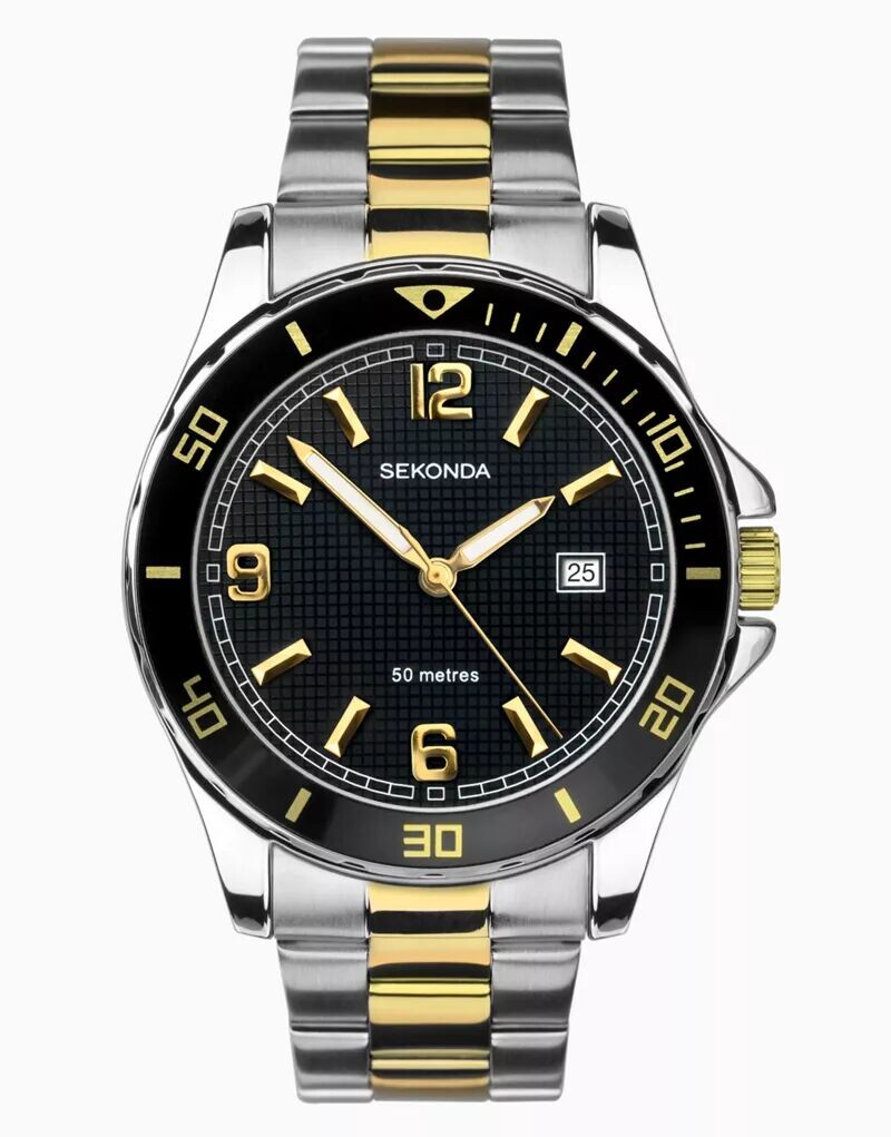 

Двухцветные аналоговые часы Sekonda Dive из нержавеющей стали черного и разноцветного цвета