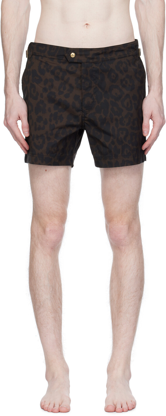 

Коричневые шорты для плавания с принтом Tom Ford, цвет Cheetah brown