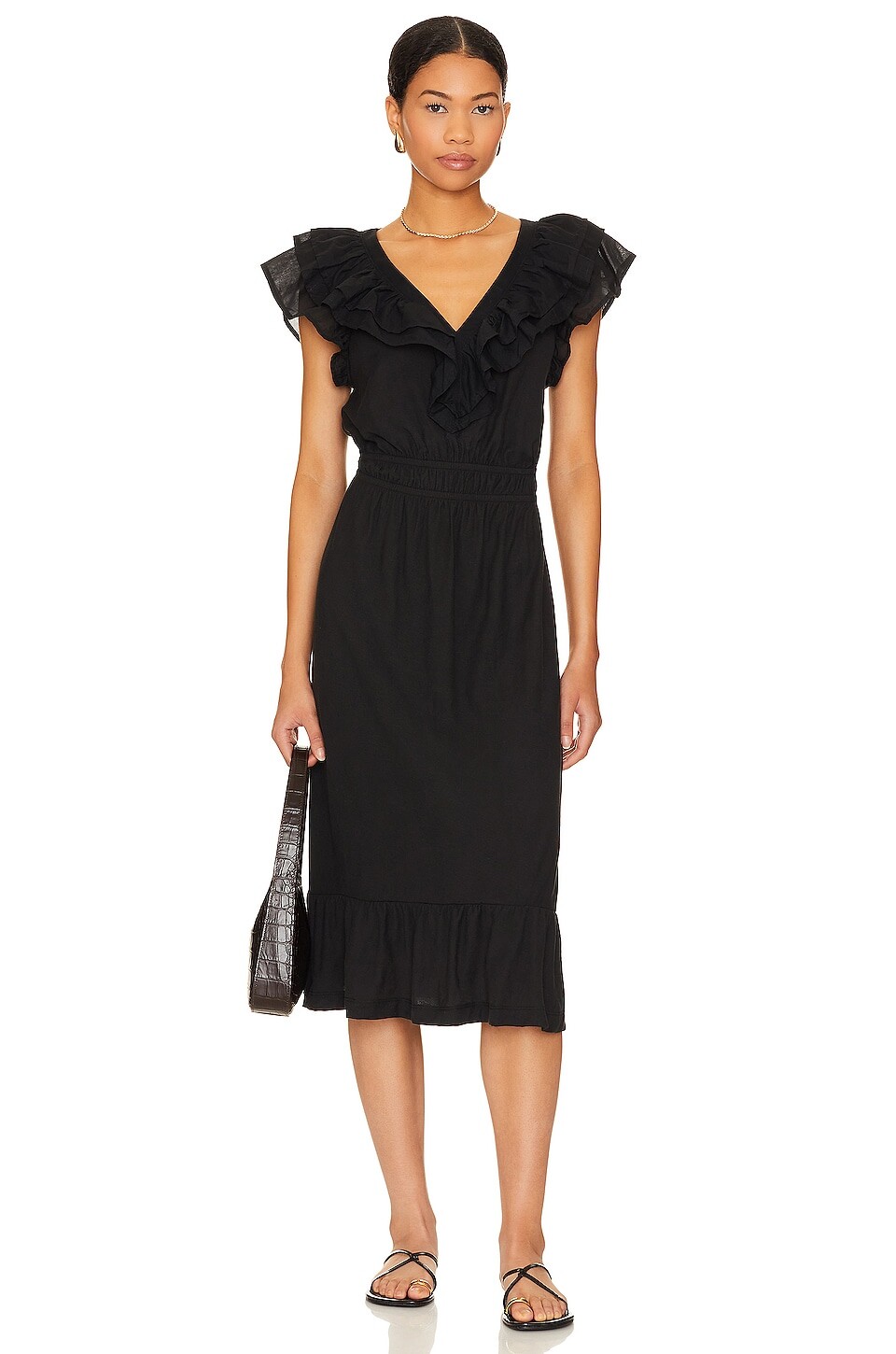 

Платье миди Nation LTD Aria Contrast Ruffle, цвет Jet Black