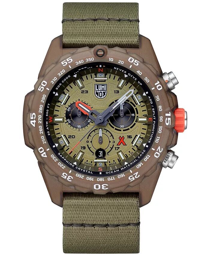 

Мужские швейцарские часы с хронографом Bear Grylls Survival Eco Master Series, оливковый ремешок, 45 мм Luminox, белый