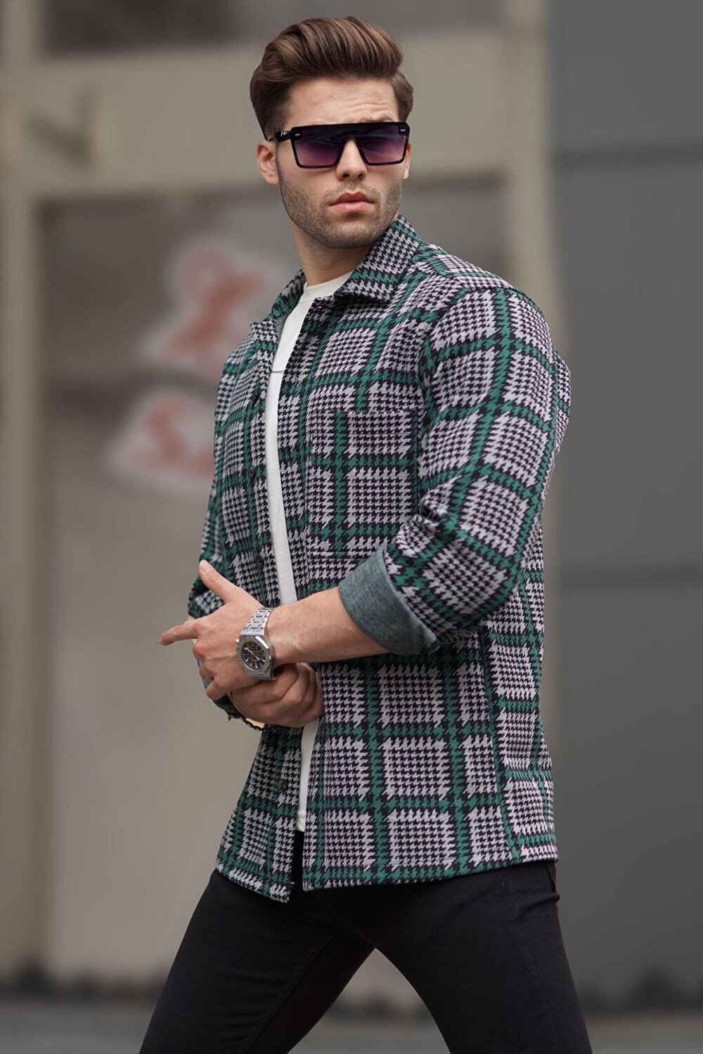 

Зеленая мужская рубашка в клетку Lumberjack 6715 MADMEXT