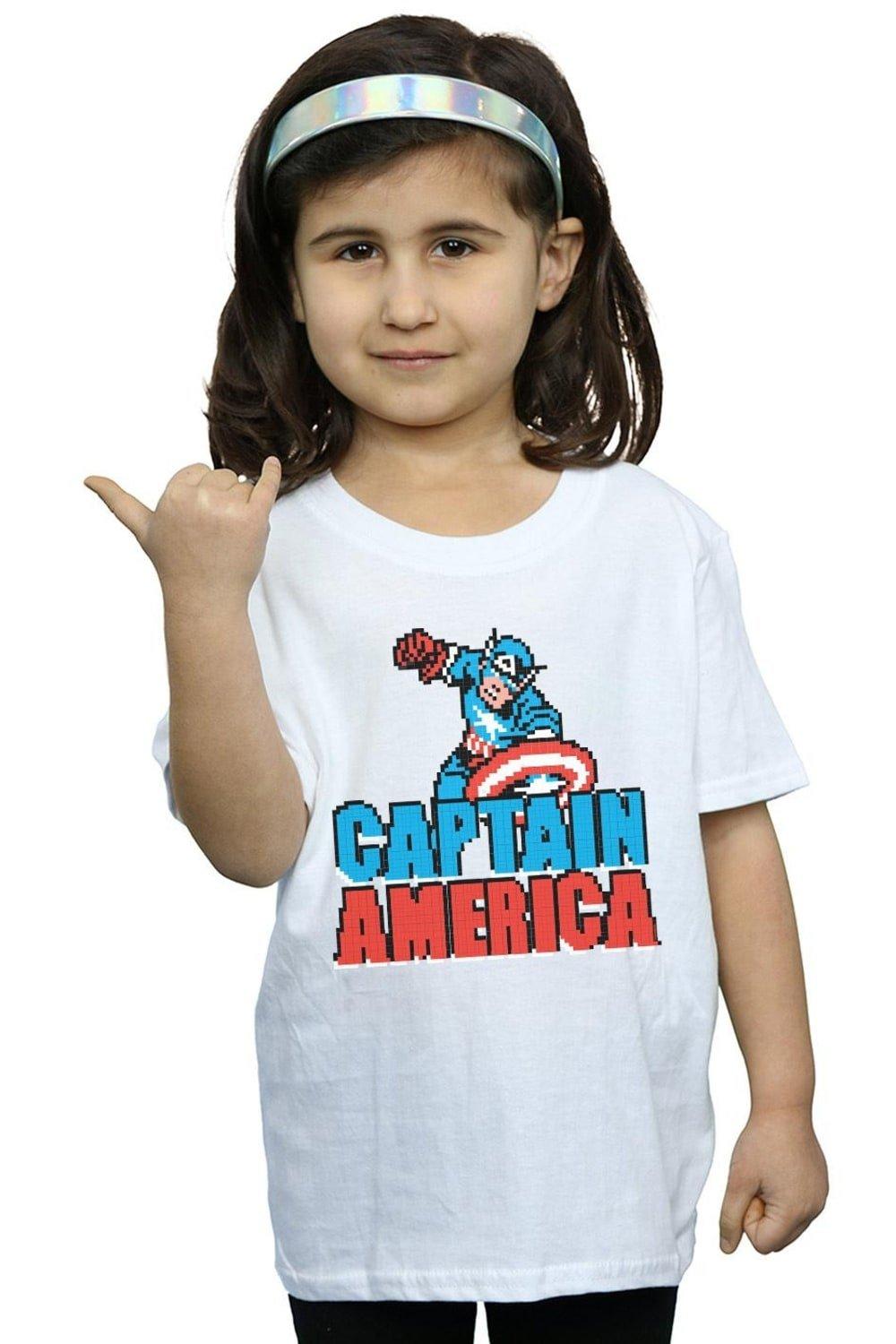 Хлопковая футболка с пикселями «Капитан Америка» Marvel, белый хлопковая футболка с логотипом капитан америка marvel белый