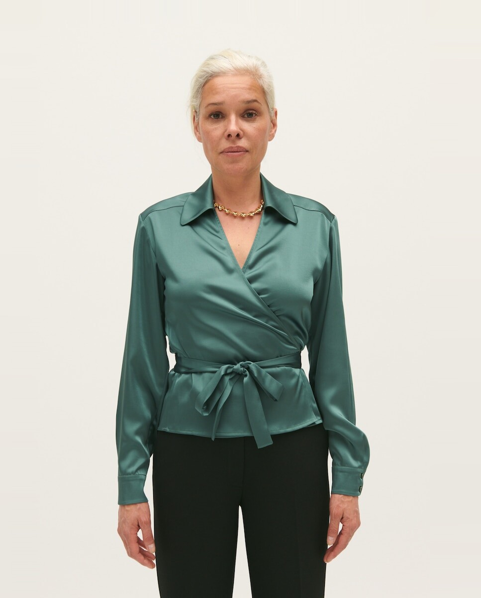 

Женская скрещенная блузка из атласной ткани Claudie Pierlot, зеленый