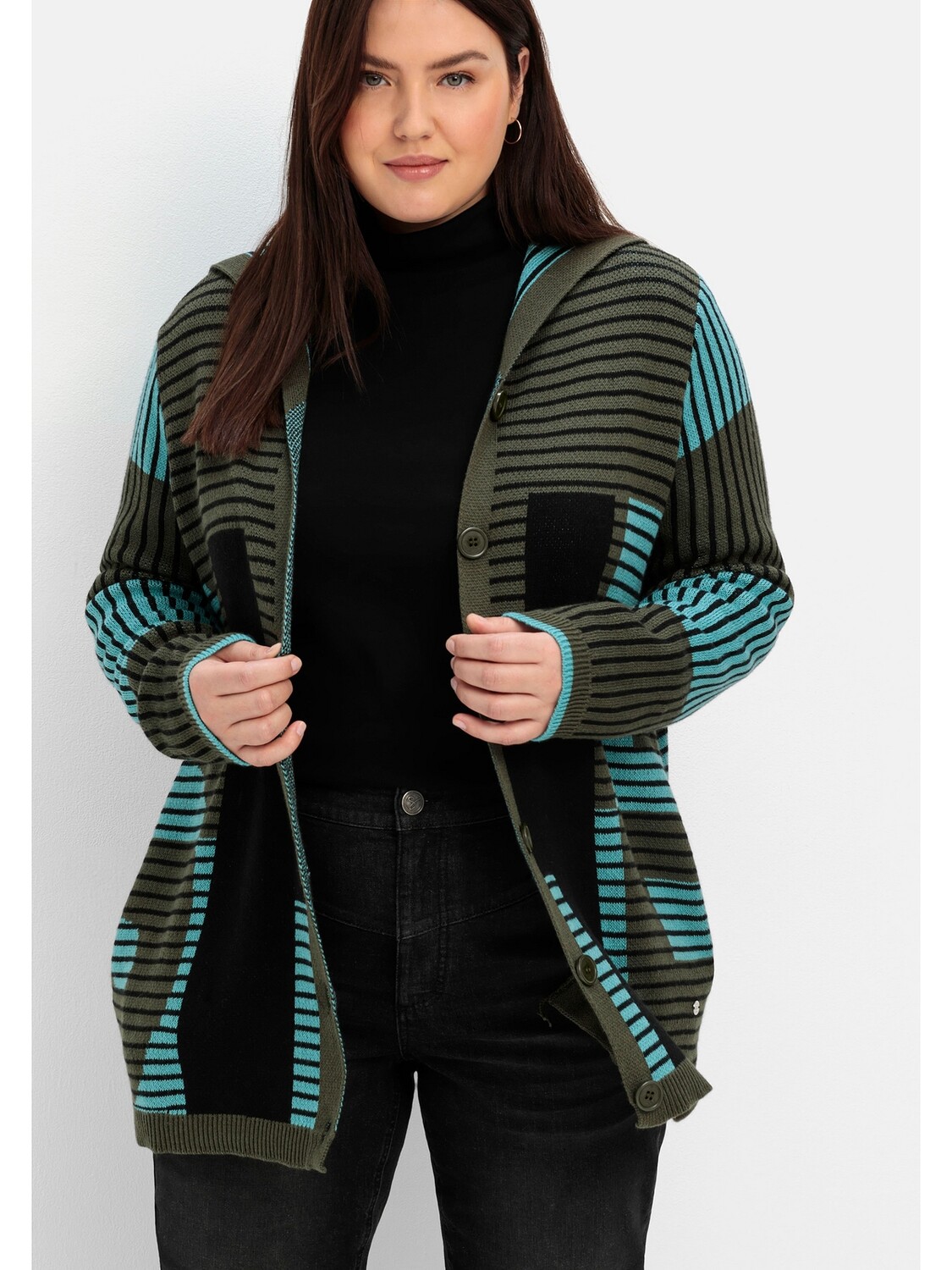 

Кардиган sheego Strickjacke, цвет dunkeloliv gemustert