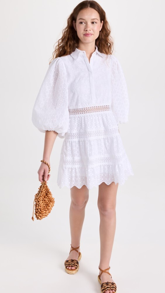 

Платье мини alice + olivia Blakesley Bishop Sleeve Button Front, белый