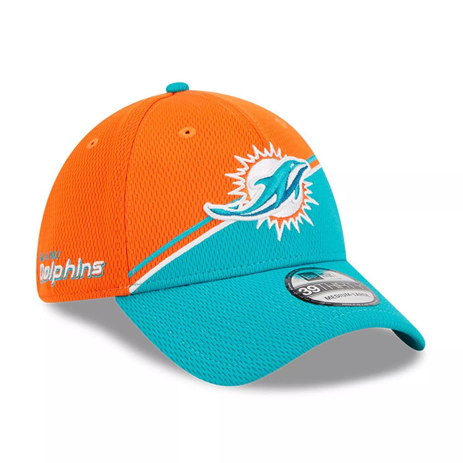 

Мужская кепка New Era Orange/Aqua Miami Dolphins 2023 Sideline 39THIRTY Flex Hat