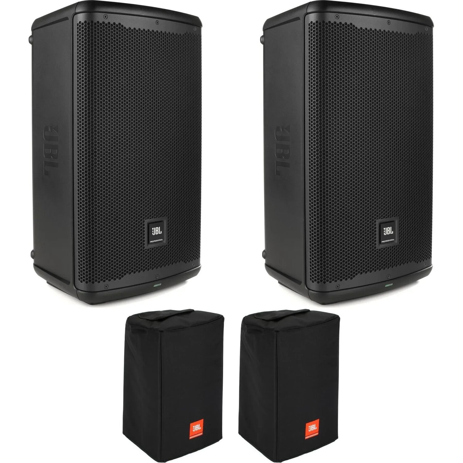 

Пара 10-дюймовых активных динамиков JBL EON 710 мощностью 1300 Вт с крышками