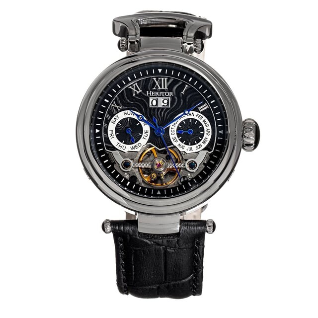 

Автоматические часы Heritor Ganzi с полускелетоновым кожаным ремешком Heritor Automatic, черный