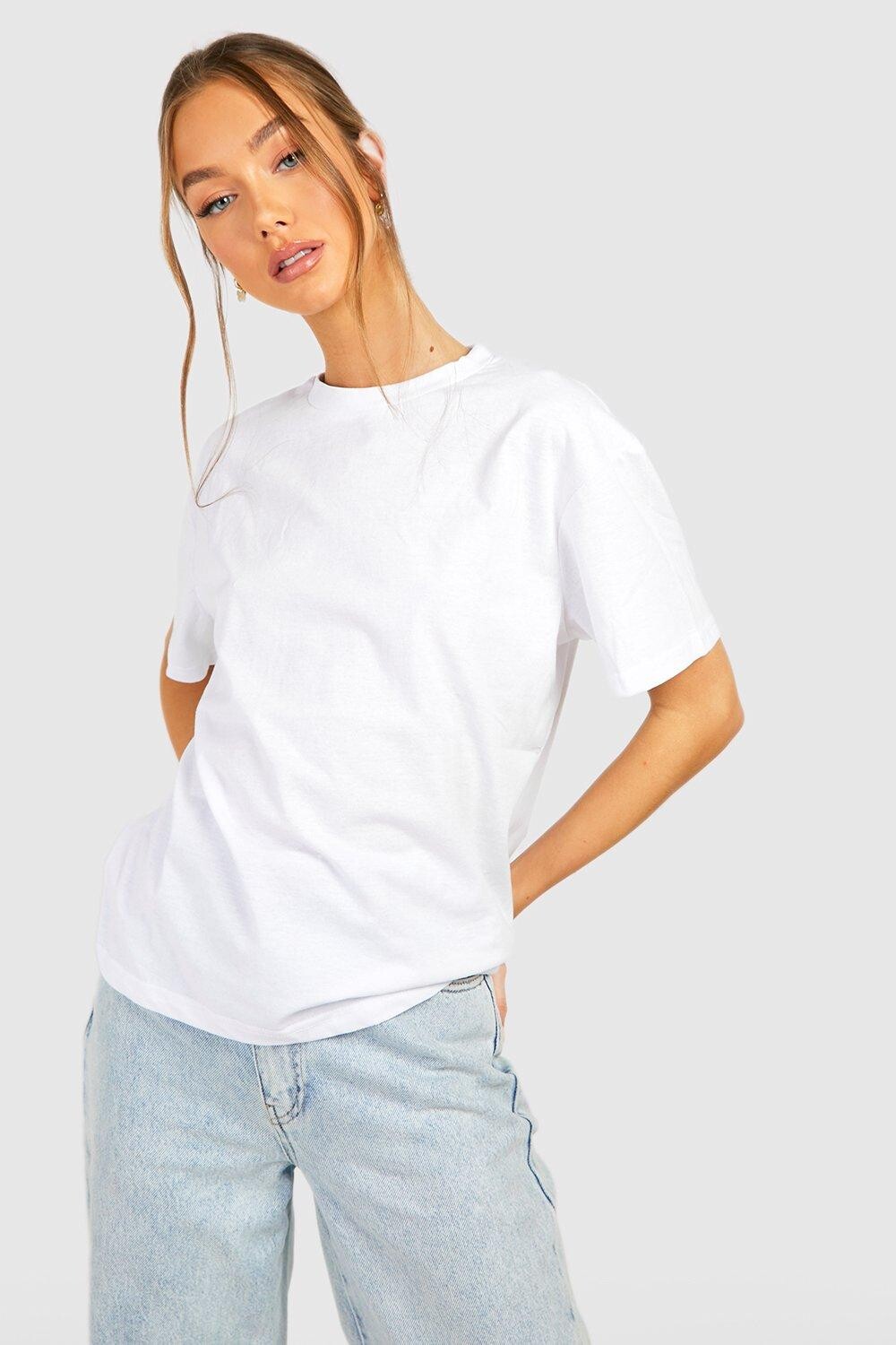

Базовая футболка из хлопка оверсайз с круглым вырезом Boohoo, белый