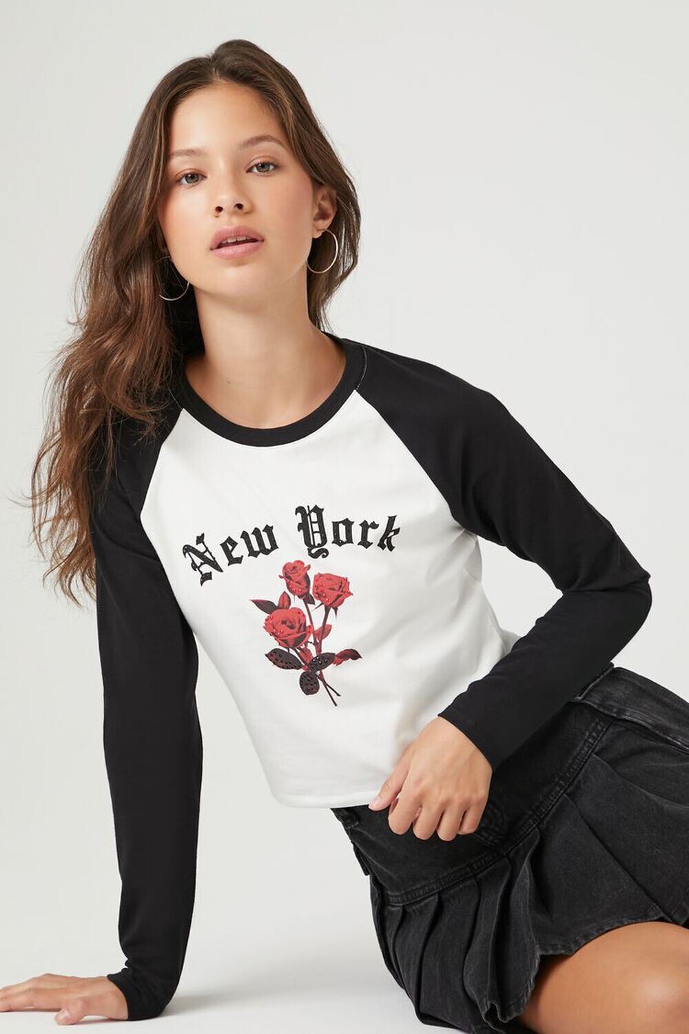 

Футболка реглан с графическим рисунком New York Forever 21, белый