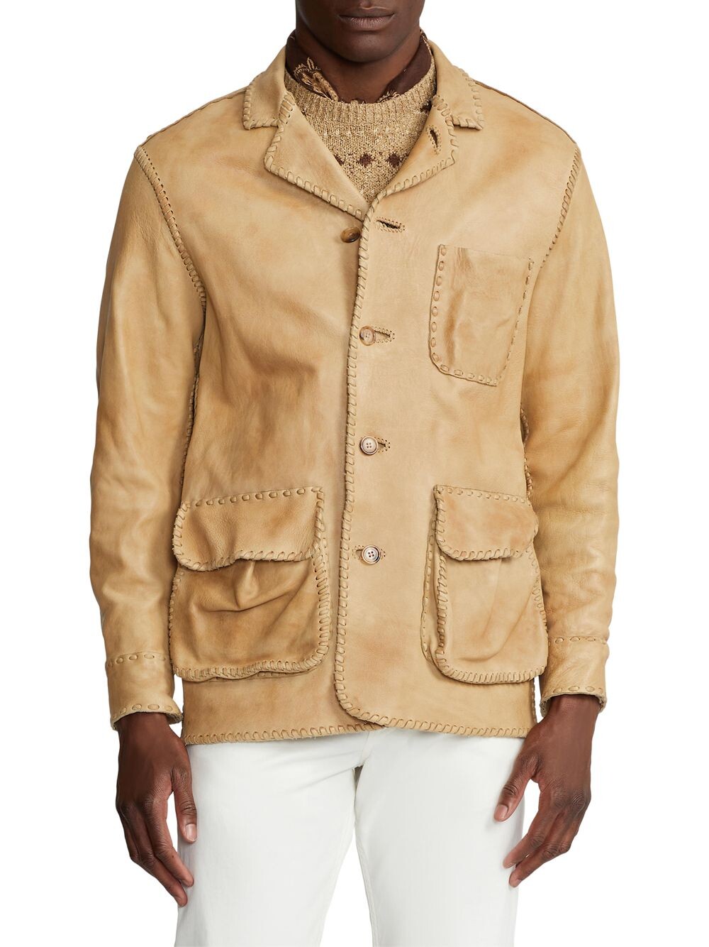 

Полированная кожаная куртка Ralph Lauren Purple Label, Коричневый