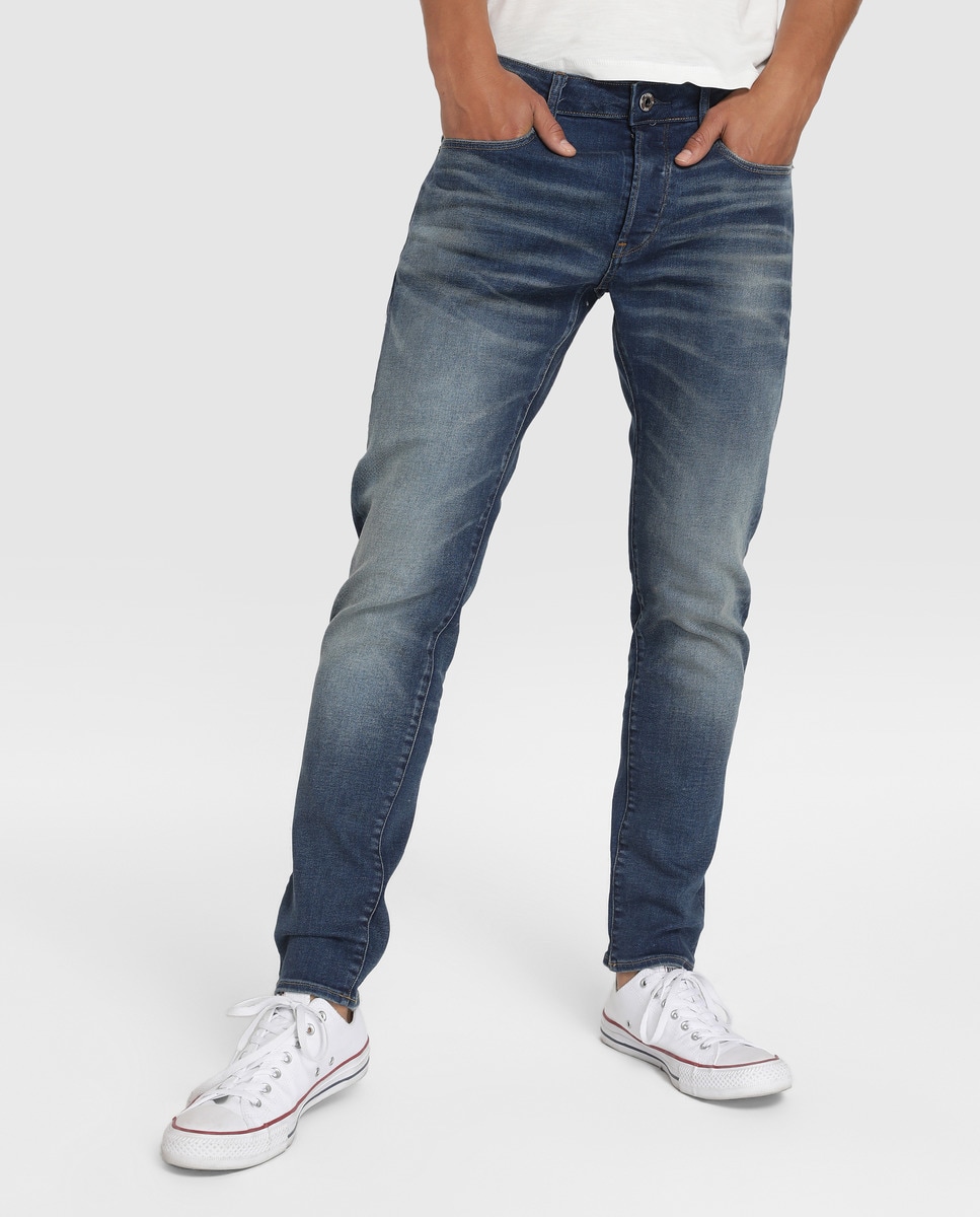 Узкие синие мужские джинсы 3301 G-Star Raw, синий темно синие жесткие джинсы узкого кроя new look