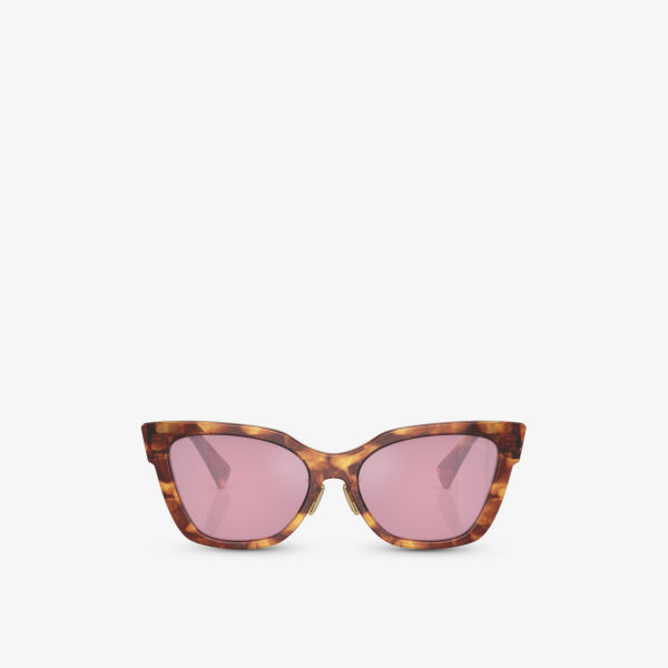 Солнцезащитные очки mu 02zs в квадратной оправе из ацетата черепаховой расцветки Miu Miu, коричневый