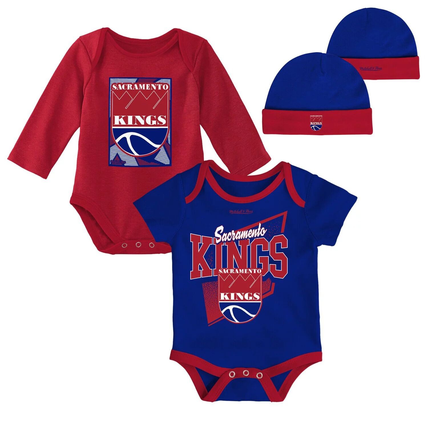 

Для новорожденных и младенцев Mitchell & Ness синий/красный Sacramento Kings классические боди из трех предметов из твердой древесины и комплект вязаной шапки с манжетами Unbranded