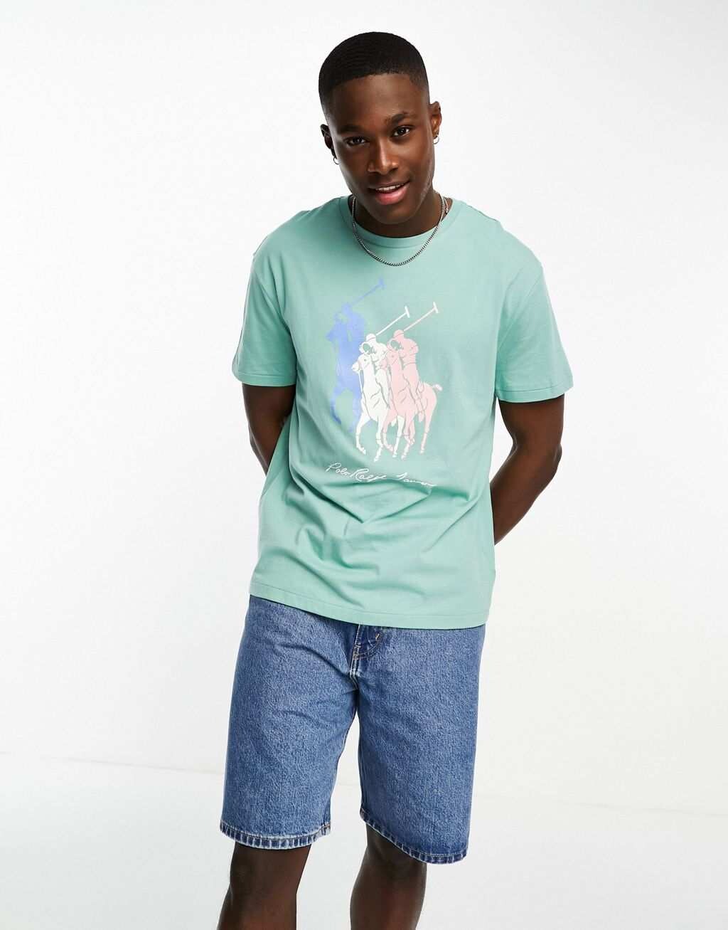 

Светло-зеленая классическая футболка оверсайз с логотипом Polo Ralph Lauren Triple Player