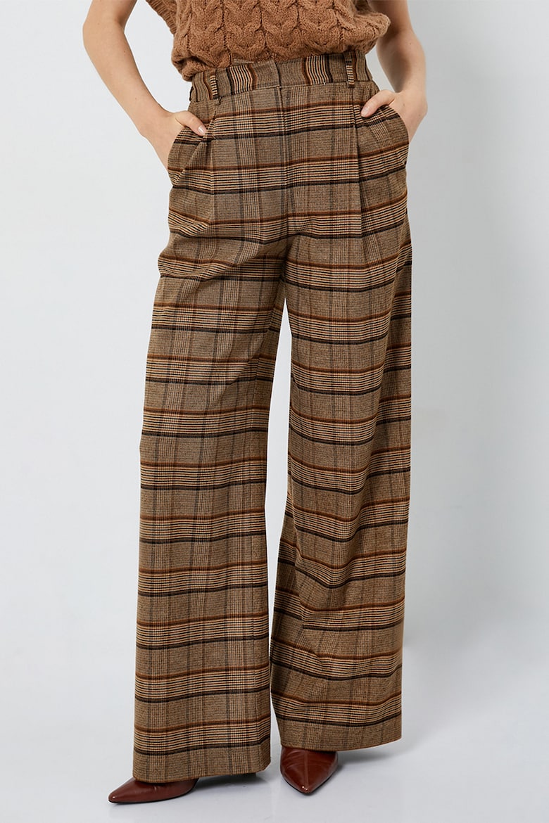 Клетчатые брюки с высокой талией Koton, коричневый клетчатые брюки с эластичной талией koton белый