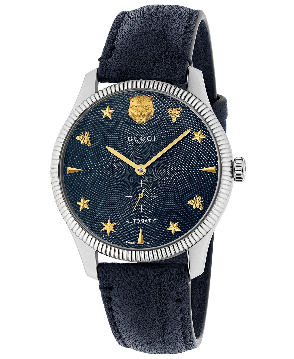Унисекс Швейцарские автоматические часы G-Timeless с синим кожаным ремешком, 40 мм Gucci